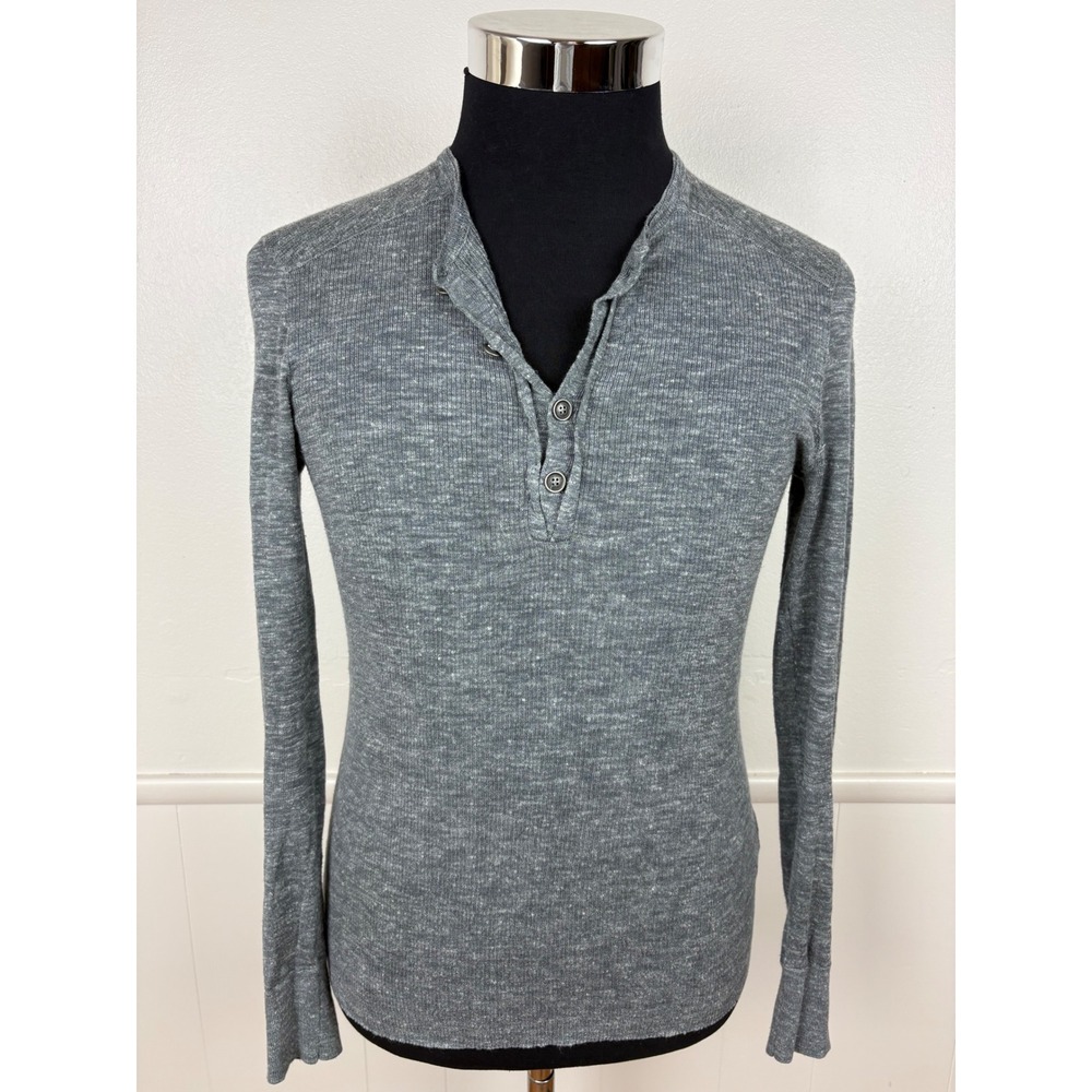John Varvatos Men's Ultra Luxury  Silk Linen Henley Tee Size S Gray Lightweight